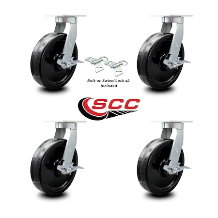 Service Caster 10 Inch Extra Heavy Duty Phenolic Wheel Caster Brakes 2 Swivel Locks SCC, 4PK SCC-KP92S1030-PHR-SLB-BSL-2-SLB-2